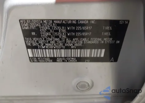 2015 Toyota Rav4 Xle from USA, damaged, VIN 2T3WFREV6FW155710